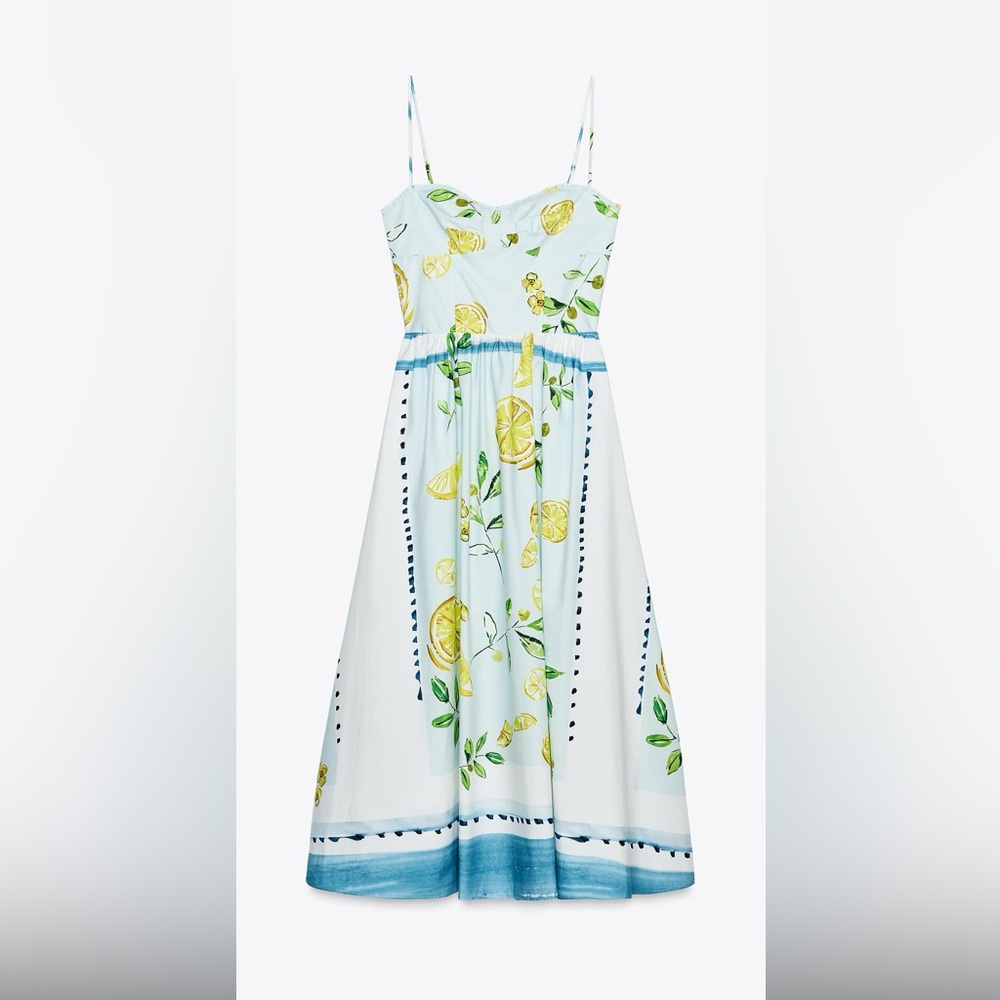 Zara Lemon Print Poplin Dress